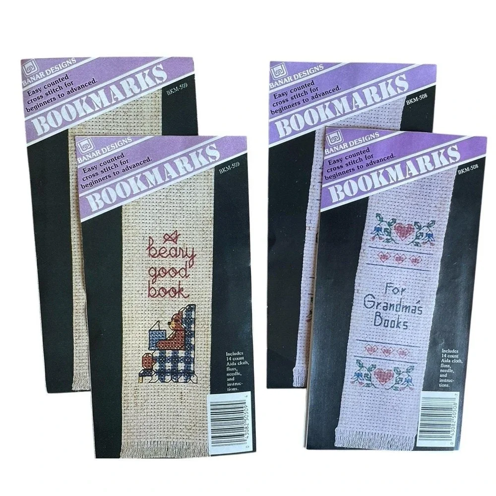 Lot of 4 Cross‎ Stitch Bookmark Kits Grandmas' Book Bear Good Book Banar Design